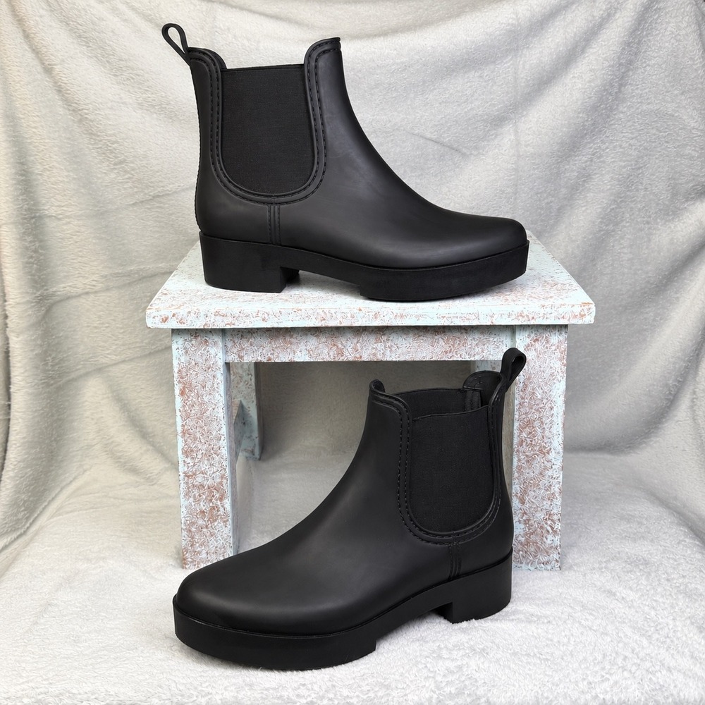 Jeffrey Campbell Rain Boot Womens 10 Black Matte Stormy Platform Chelsea Ankle